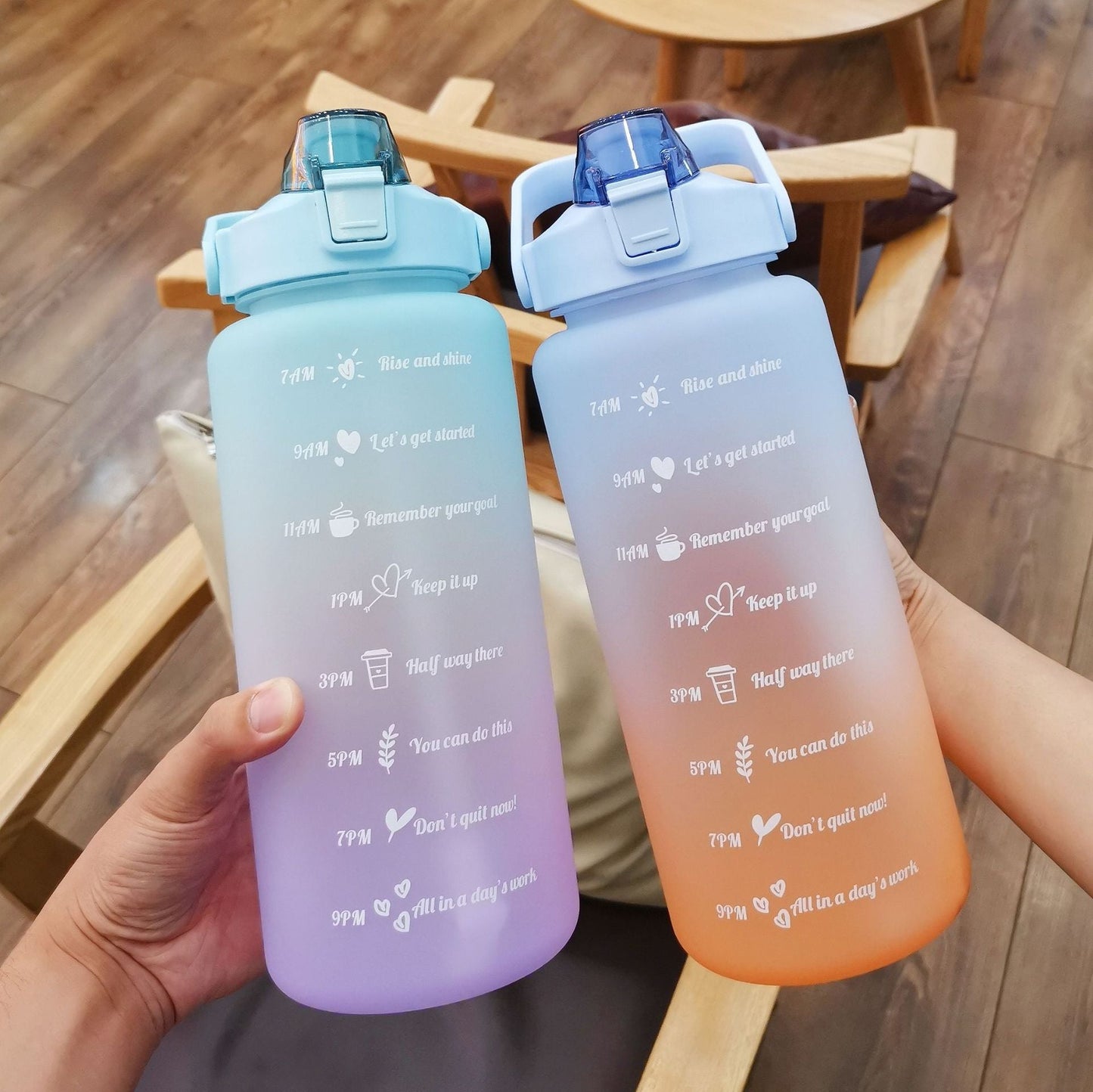 Motivational Frosted Water Bottle - Purple + Blue