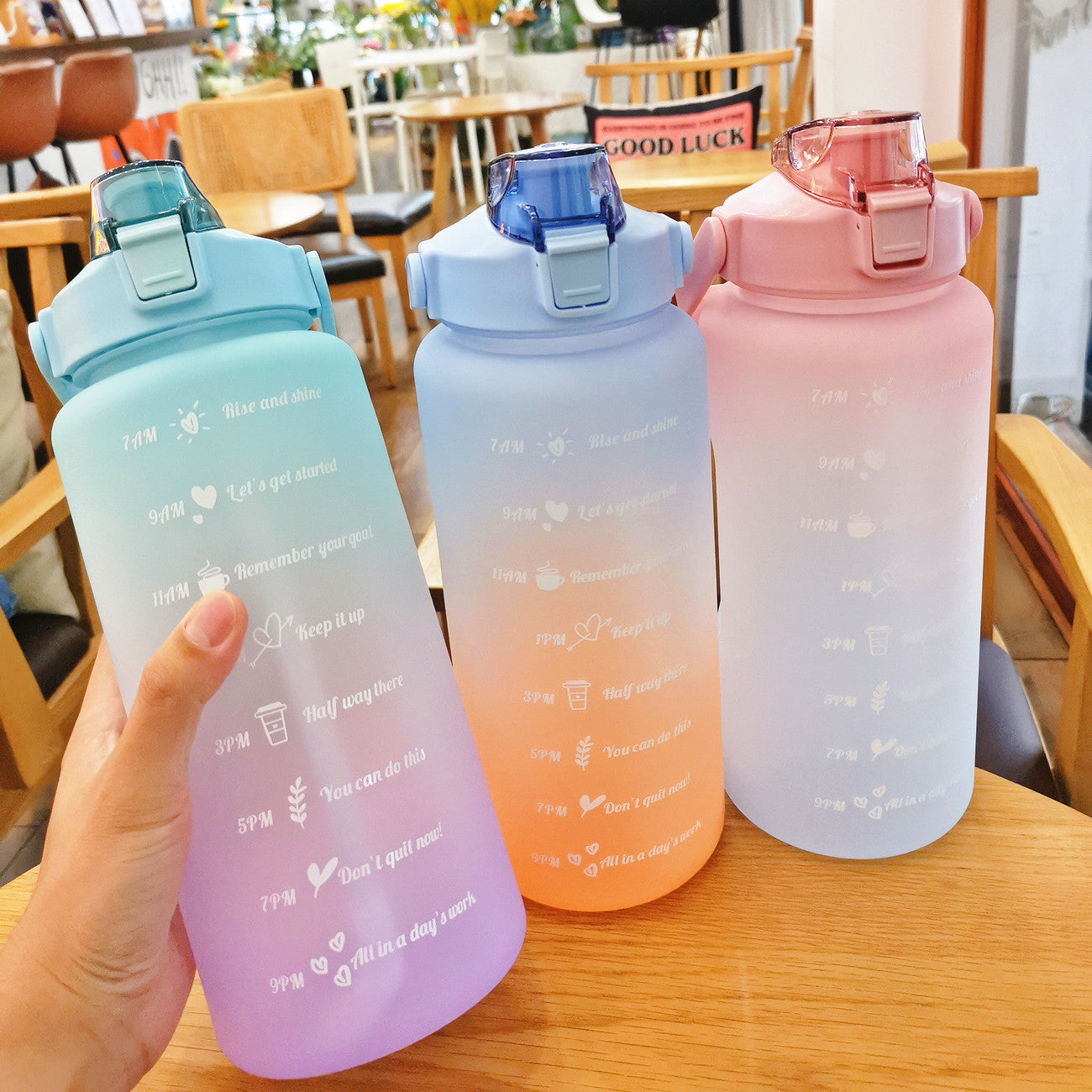Motivational Frosted Water Bottle - Purple + Blue